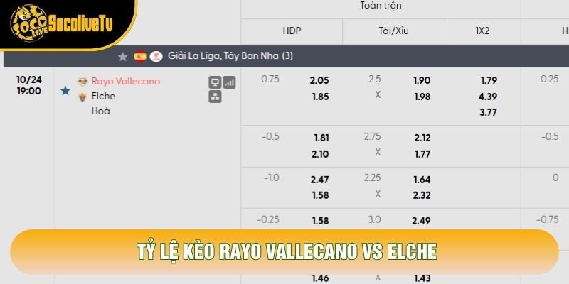Tỷ lệ kèo Rayo Vallecano vs Elche